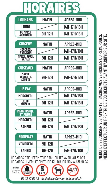 Horaires Déchetteries - 2024